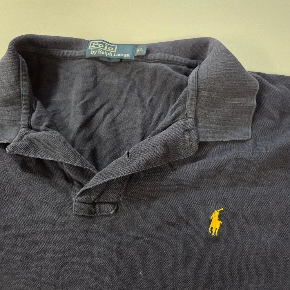 Polo Ralph Lauren Mens XL Navy Blue Short Sleeve Pique Polo Yellow Pony Logo